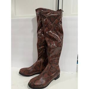 ShoeDazzle Reena Brown Snake Tall Boots Flat Knee High Faux Snakeprint Y2K 9.5
